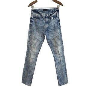 Southpole Jeans Mens 29X30 Skinny Stretch Acid Wash Distress Comfort Biker Denim